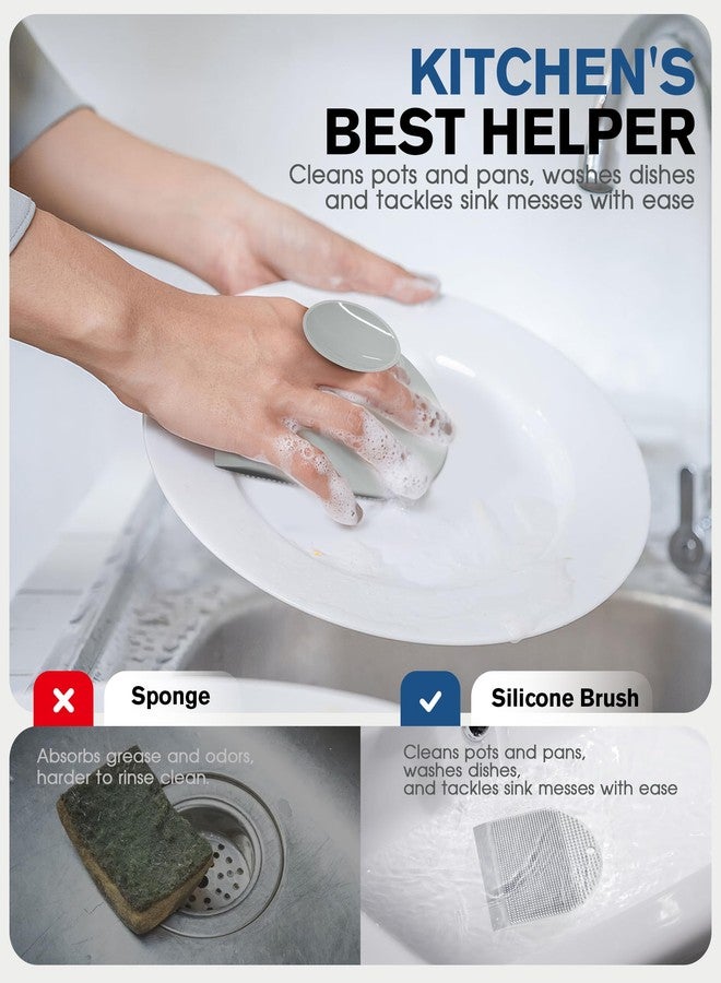 Neepanda 2 Pack Silicone Sink Cleaning Brush with Squeegee, Flexible Non-Scratch Dish Scrubber for Kitchen and Bathroom Sink, Countertop & Dishwashing, Suction Cup Hanging Design (Gray) - Image 4