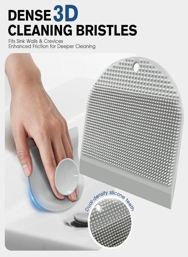 Neepanda 2 Pack Silicone Sink Cleaning Brush with Squeegee, Flexible Non-Scratch Dish Scrubber for Kitchen and Bathroom Sink, Countertop & Dishwashing, Suction Cup Hanging Design (Gray) - Image 3