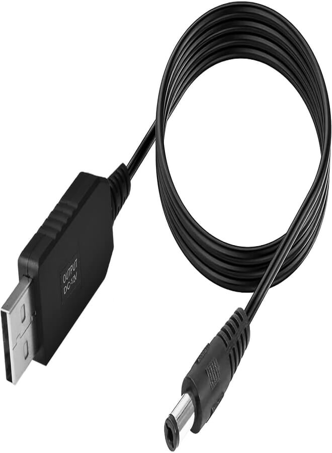 كابل طاقة USB من esbeecables، محول من 5 فولت تيار مستمر إلى 12 فولت، مزود بمقبس تيار مستمر، مقاس 5.5 × 2.1 مم، مناسب للمراوح، ومصابيح LED، وأجهزة التوجيه، ومكبرات الصوت (طول 1 متر).