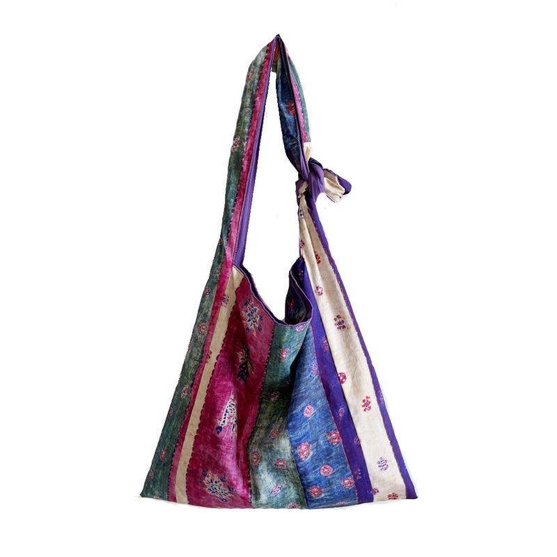 Vintage Canvas Crossbody Bag Purple Striped Adjustable Large Capacity - Image 1