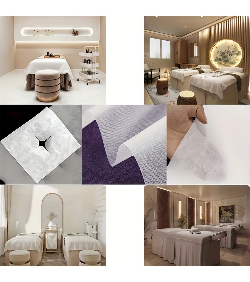 100pcs Square Non Woven Fabric Pearl White Disposable SPA Massage Face Towels for Soft Breathable Skincare - Image 2