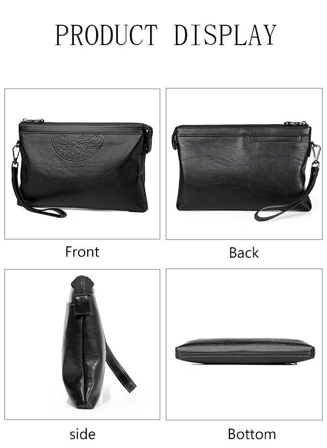 Men's Clutch Bag Faux Leather Wallet Large Capacity Light Weight Handbag Portable Envelope Phone Purse with Wrist Strap - Image 2