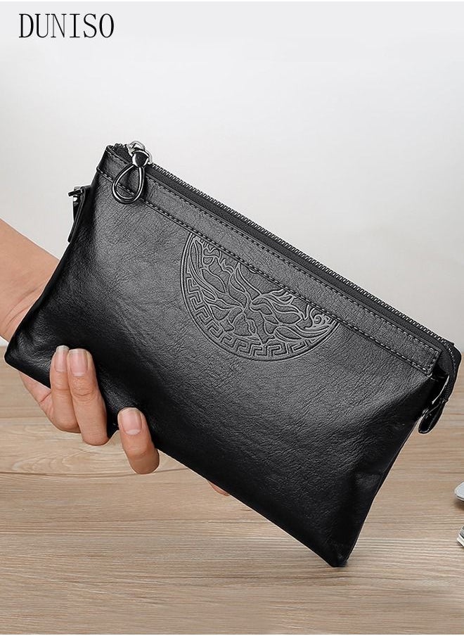 Men's Clutch Bag Faux Leather Wallet Large Capacity Light Weight Handbag Portable Envelope Phone Purse with Wrist Strap - Image 3