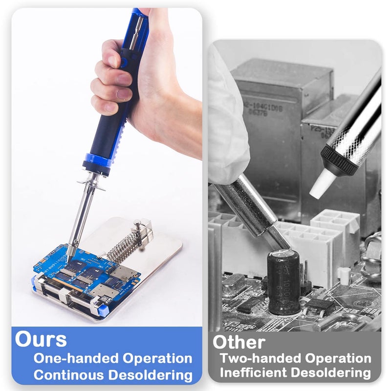 K KERNOWO 929D-V Electric Desoldering Soldering Iron Sucker - Desoldering Pump Tool with 1.0mm & 1.2mm Nozzles, Desoldering Gun with Wick & Cleaning Pin for Through-Hole Solder Removal - Image 5