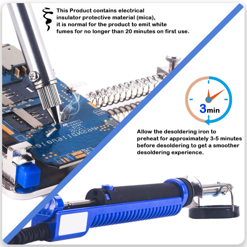 K KERNOWO 929D-V Electric Desoldering Soldering Iron Sucker - Desoldering Pump Tool with 1.0mm & 1.2mm Nozzles, Desoldering Gun with Wick & Cleaning Pin for Through-Hole Solder Removal - Image 2