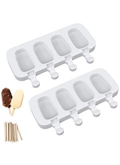 Popsicle Molds 2pcs Silicone Ice Pop Molds 4 Cavities Homemade Popsicle Maker Ice Cream Mold Ice Pop Maker Cake Pop Mold Oval with 50 Wooden Sticks for DIY Ice Cream