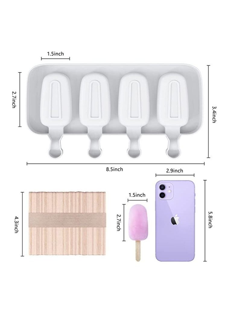 BELLSBERRY - Popsicle Molds 2pcs Silicone Ice Pop Molds 4 Cavities Homemade Popsicle Maker Ice Cream Mold Ice Pop Maker Cake Pop Mold Oval with 50 Wooden Sticks for DIY Ice Cream - Image 1