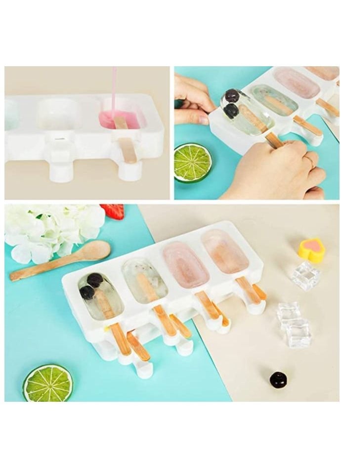 BELLSBERRY - Popsicle Molds 2pcs Silicone Ice Pop Molds 4 Cavities Homemade Popsicle Maker Ice Cream Mold Ice Pop Maker Cake Pop Mold Oval with 50 Wooden Sticks for DIY Ice Cream - Image 1