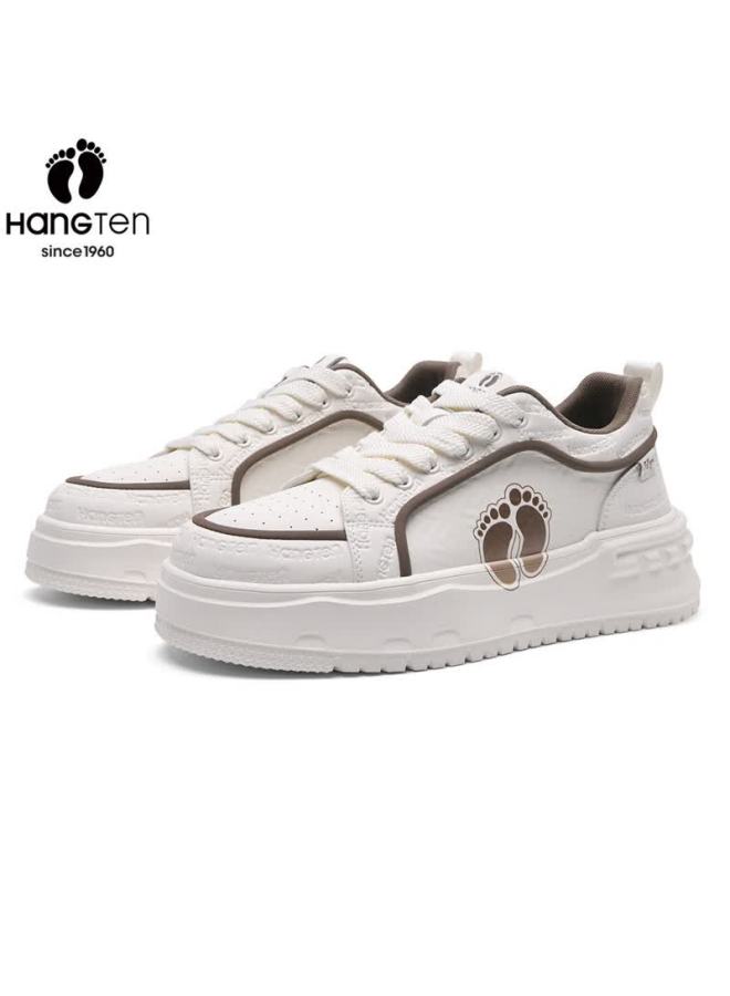 Hang Ten Men's Fashion Casual Skate Shoes Embossed Logo Trendy White Sneakers Soft Sole Lightweight Comfortable Shoes - Image 5