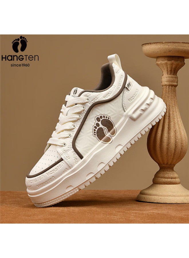 Hang Ten Men's Fashion Casual Skate Shoes Embossed Logo Trendy White Sneakers Soft Sole Lightweight Comfortable Shoes - Image 1