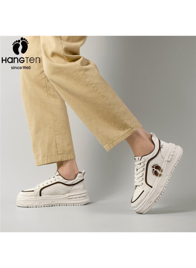 Hang Ten Men's Fashion Casual Skate Shoes Embossed Logo Trendy White Sneakers Soft Sole Lightweight Comfortable Shoes - Image 4