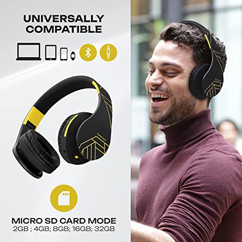 PowerLocus Bluetooth Over-Ear Headphones, Wireless Stereo Foldable Headphones Wireless and Wired Headsets with Built-in Mic, Micro SD/TF, FM for iPhone/Samsung/iPad/PC (Black/Yellow) - Image 3