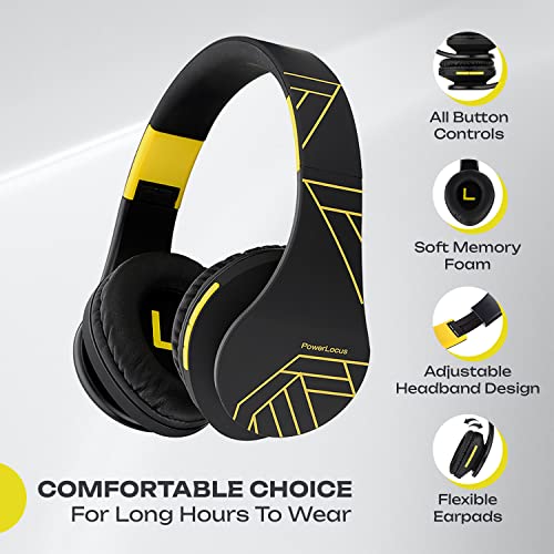 PowerLocus Bluetooth Over-Ear Headphones, Wireless Stereo Foldable Headphones Wireless and Wired Headsets with Built-in Mic, Micro SD/TF, FM for iPhone/Samsung/iPad/PC (Black/Yellow) - Image 2