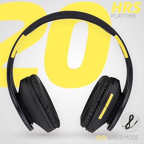 PowerLocus Bluetooth Over-Ear Headphones, Wireless Stereo Foldable Headphones Wireless and Wired Headsets with Built-in Mic, Micro SD/TF, FM for iPhone/Samsung/iPad/PC (Black/Yellow) - Image 4