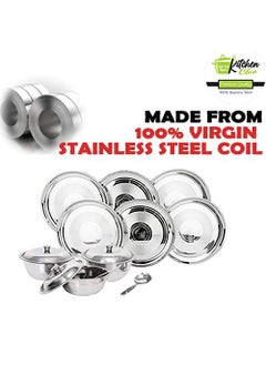 KITCHEN CLUE KITCHEN CLUE Premium Grade Quality Stainless Steel Dinner Gift Set of 61 pcs, High Glossy SS Dinnerware Set/Serveware with Silver Touch Finish  - Image 3