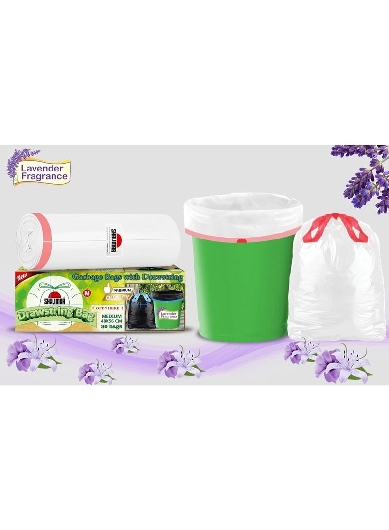 شاليمار بريميوم OXO - أكياس نفايات قابلة للتحلل البيولوجي شاليمار، 120 قطعة - حجم 5 جالون، بخاصية الرباط العلوي (Drawstring)، مع رائحة اللافندر – مقاومة للتسرب – تناسب صناديق نفايات 4 إلى 5 جالون – اللون أبيض – مقاس الكيس 152 × 206 سم. - Image 3