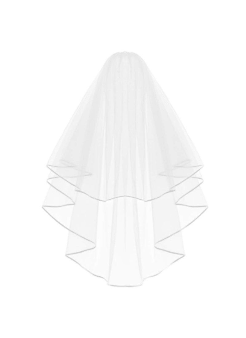 KLOUD City - KLOUD City White Double Ribbon Edge Center Cascade Bridal Wedding Veil with Comb - Image 1