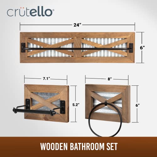 Crutello Rustic Towel Bar Toilet Paper Holder Set with Towel Ring for Bathroom- Wall Mounted Bathroom Racks - Barnwood, Galvanized Backing & Black Metal Bar, Farmhouse Décor - Image 2