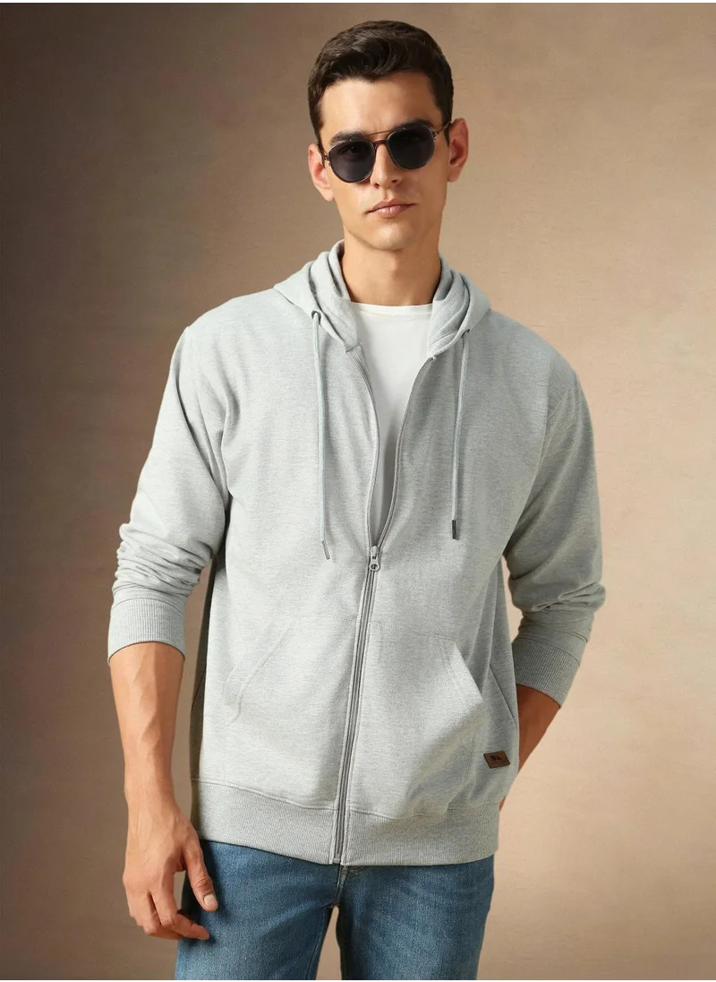 دينيس لينغو Men's Grey Melange Polyester Blend Solid Regular Fit Sweatshirt