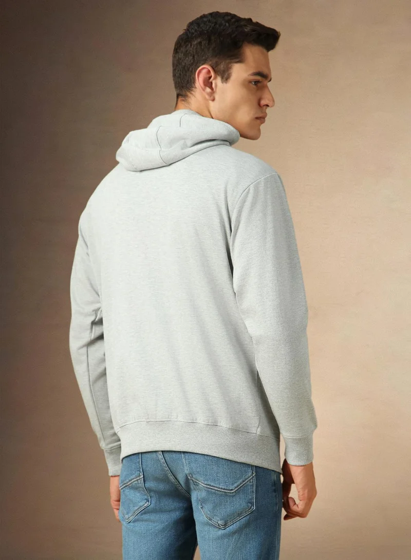 Dennis Lingo Men's Grey Melange Polyester Blend Solid Regular Fit Sweatshirt