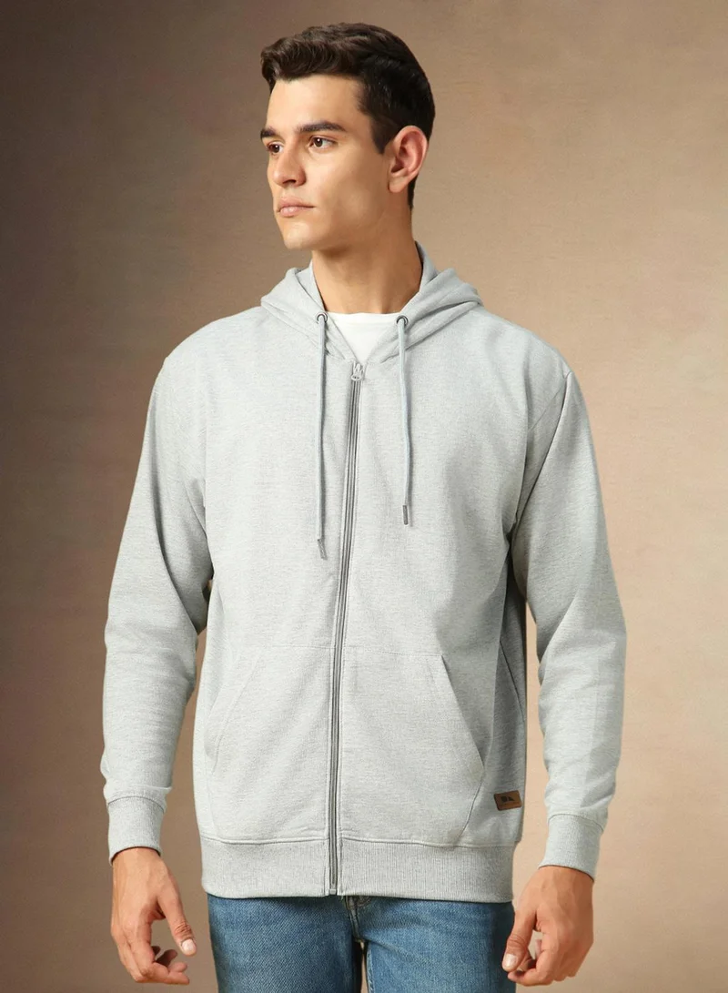 Dennis Lingo Men's Grey Melange Polyester Blend Solid Regular Fit Sweatshirt