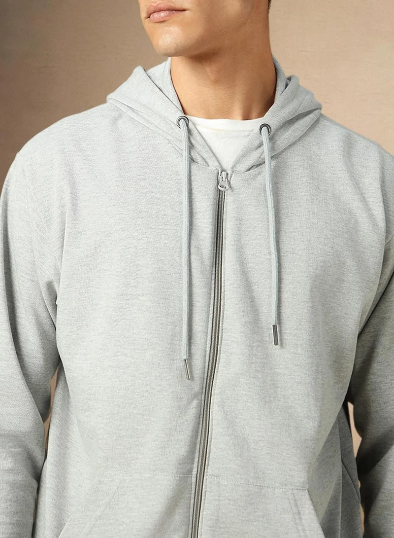 Dennis Lingo Men's Grey Melange Polyester Blend Solid Regular Fit Sweatshirt