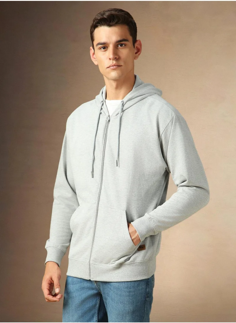 دينيس لينغو Men's Grey Melange Polyester Blend Solid Regular Fit Sweatshirt