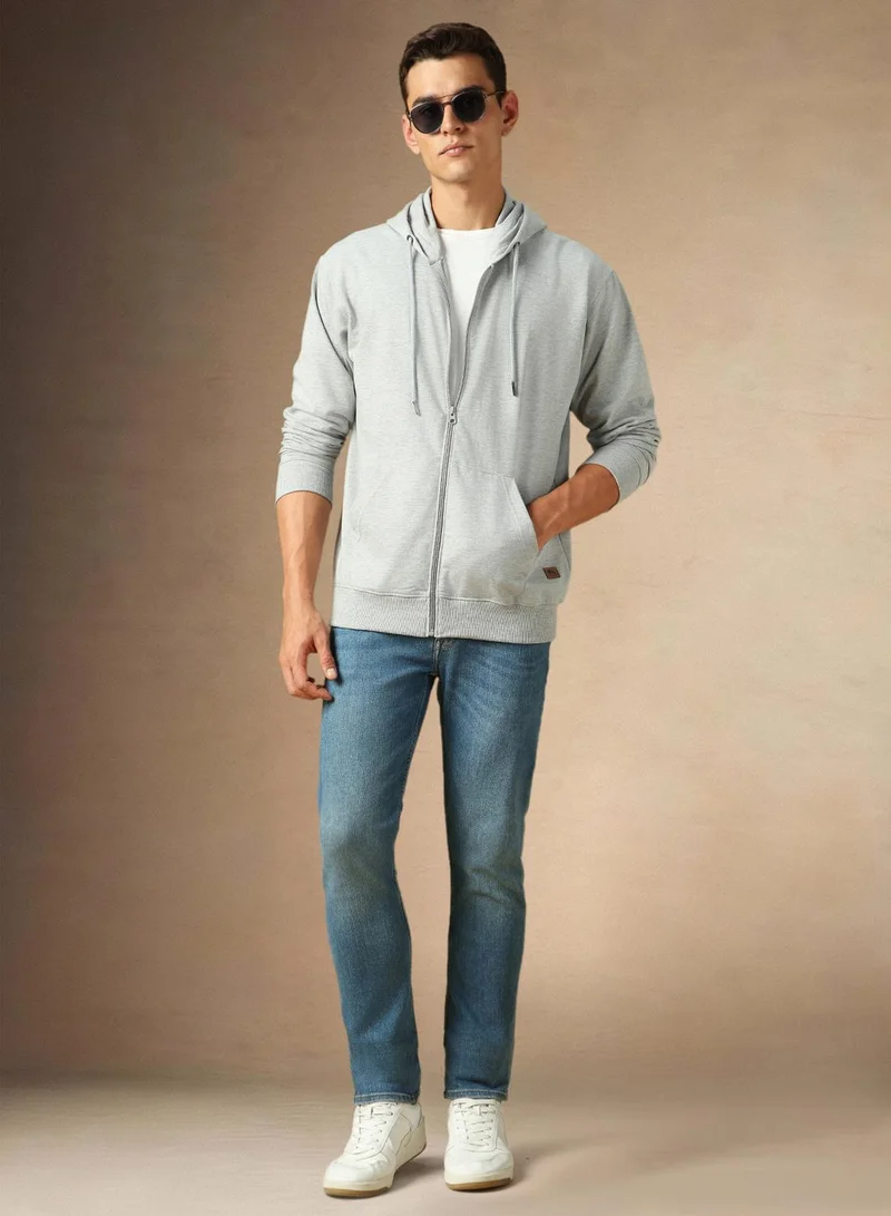 Dennis Lingo Men's Grey Melange Polyester Blend Solid Regular Fit Sweatshirt