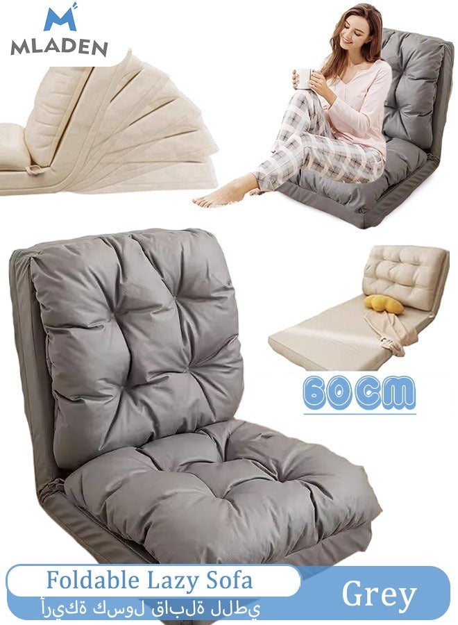 MLADEN Foldable Lazy Sofa Sleeper Bed 5-Position Adjustable 3 in 1 Convertible Sofa Sleeper No-wash Technical Cloth Cover Floor Gaming Sofa Couch for Bedroom Living Room Grey 60*130CM - Image 1