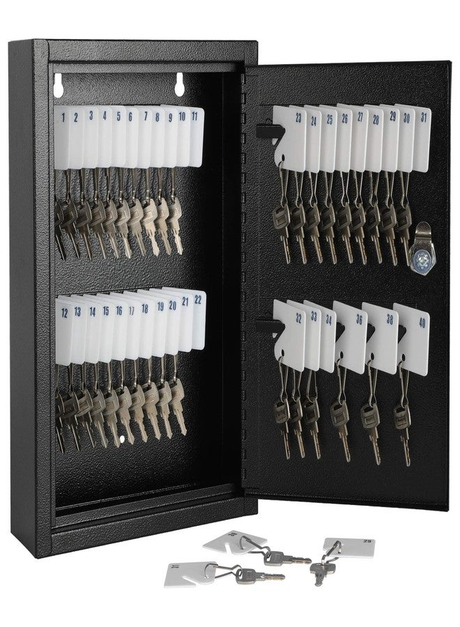 KYODOLED Key Storage Lock Box Wall Mount, Locking 40 Key Cabinet Holder Box with Key Lock, Hooks & Labels, 2.5" D x 8.1" W x 12.1" H, Black - Image 1