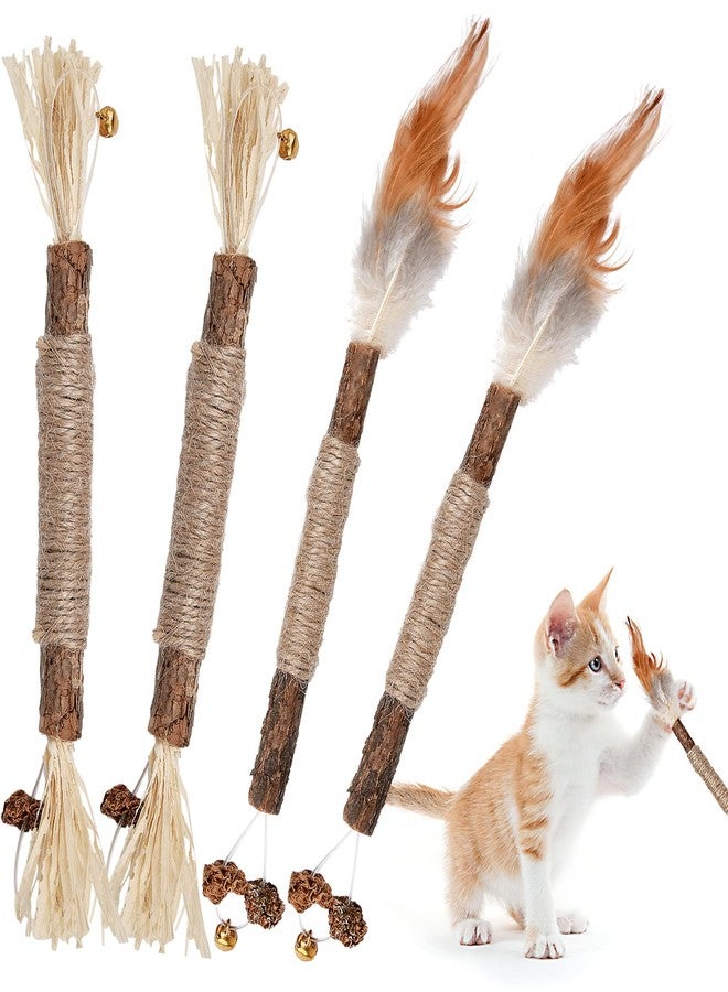 Eschen 4 Pack Natural Silvervine Sticks, Catnip Toy Cat Chews Stick Toys for Indoor Cats Kitten, Teeth Molar Cleaning Relieve Interactive Silvervine Cat Nips Toy with Bell, Reduce Boredom Cats Accessories - Image 1