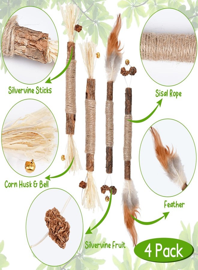 Eschen 4 Pack Natural Silvervine Sticks, Catnip Toy Cat Chews Stick Toys for Indoor Cats Kitten, Teeth Molar Cleaning Relieve Interactive Silvervine Cat Nips Toy with Bell, Reduce Boredom Cats Accessories - Image 2