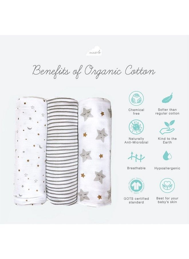 Masilo 100% Organic Cotton Swaddle Wrap;New Born Swaddle Blanket;Multiuse Muslin Cloth Swaddle;Swaddle Gift Set;Soft Baby Wrap;Pack Of 3;42 X 42 In Star Gold  - Image 4
