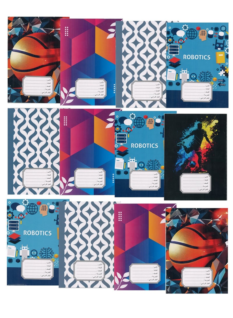 Sadaf دفتر ملاحظات مكون من 12 قطعة بأربعة أسطر مع غلاف بلاستيكي بتصميمات متنوعة مقاس A5، 60 ورقة - Image 1