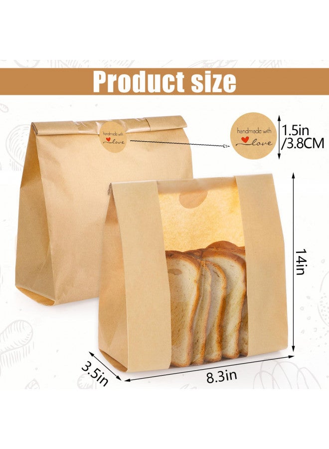 WSICSE 130 Pack Paper Bread Bags for Homemade Bread Sourdough Bread Bags with Window Comes with 160 Stickers for Packaging Baked Food Bread Storage (14 * 8.3 * 3.5 Inch) - Image 3