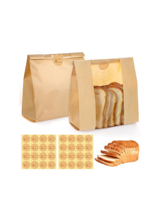 WSICSE 130 Pack Paper Bread Bags for Homemade Bread Sourdough Bread Bags with Window Comes with 160 Stickers for Packaging Baked Food Bread Storage (14 * 8.3 * 3.5 Inch) - Image 1