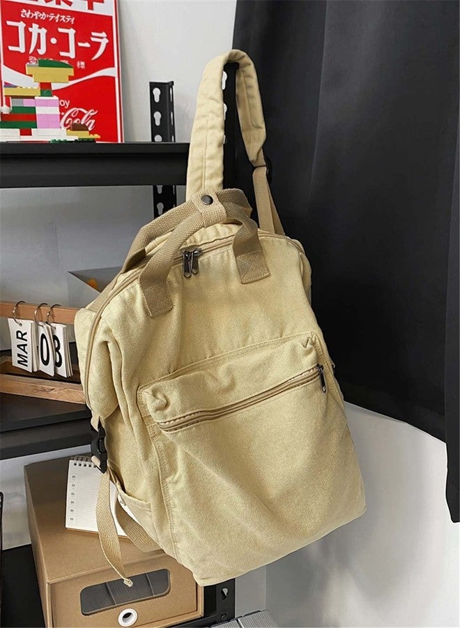 MaxxCloud Retro Canvas Backpack Purse for Women Men, Casual Shoulder Bag Daypack Handbag Rucksack, Soft Lightweight Bag Top Handle(523 khaki) - Image 3