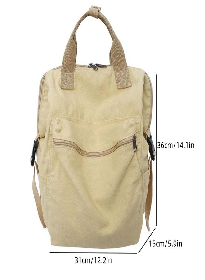 MaxxCloud Retro Canvas Backpack Purse for Women Men, Casual Shoulder Bag Daypack Handbag Rucksack, Soft Lightweight Bag Top Handle(523 khaki) - Image 2