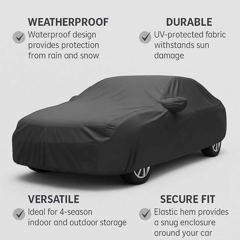 sulfar 100% Water Resistant Car Body Cover Compatible with Mirror for Hyundai Creta (Triple Stitched, Full Bottom Elastic, Dark Grey) - Image 2