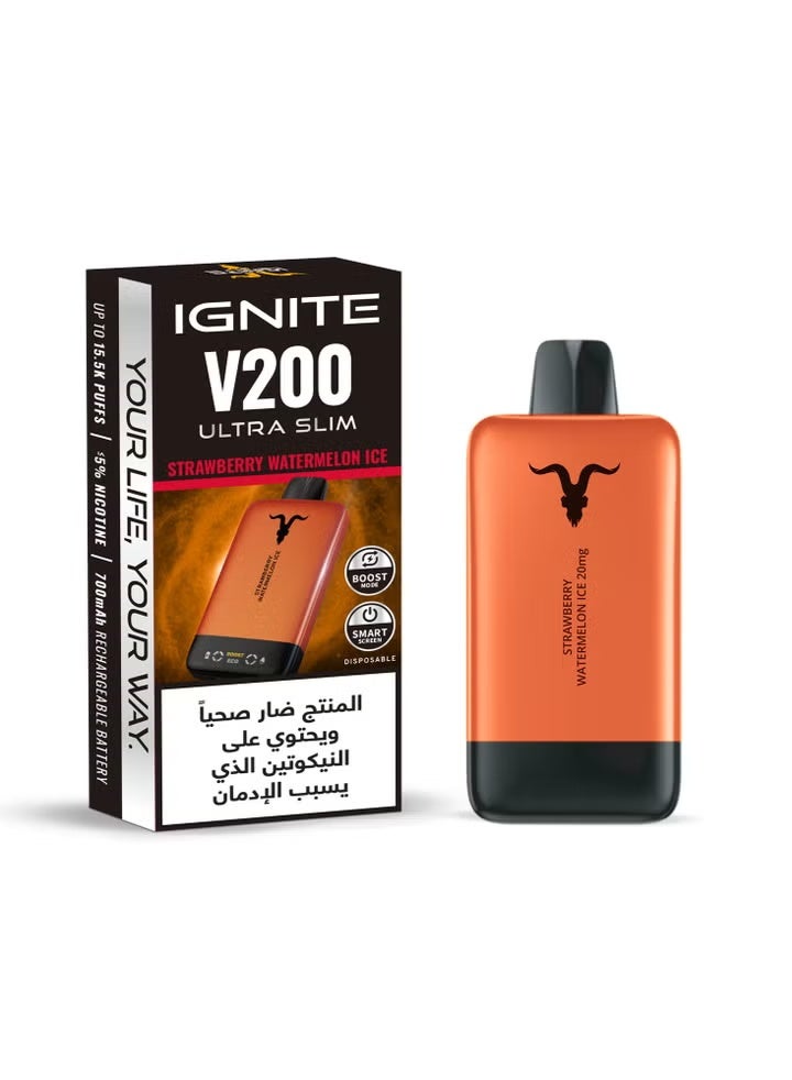 ignite V200 Ultra Slim Strawberry Watermelon Ice 20000 Puffs 20mg Nicotine Rechargeable Disposable Vape - Image 2