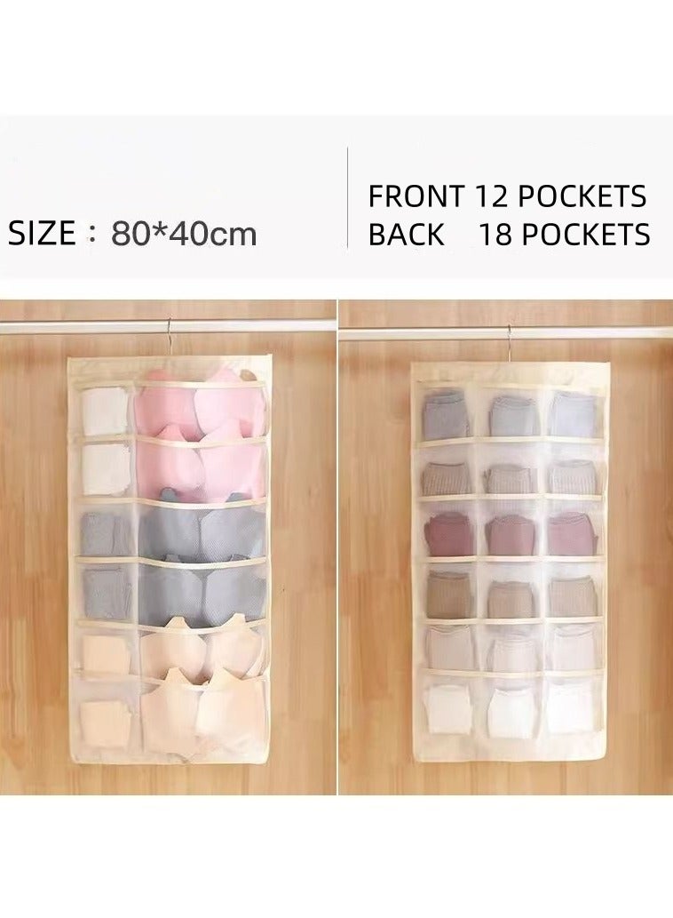 Hanging underwear Organizer with Pockets, Hanging Sock Organizer Bra Organizer, Dual Sided Hanging Closet Underwear Storage Holder for Lingerie Panty Tie ﻿  - Image 1