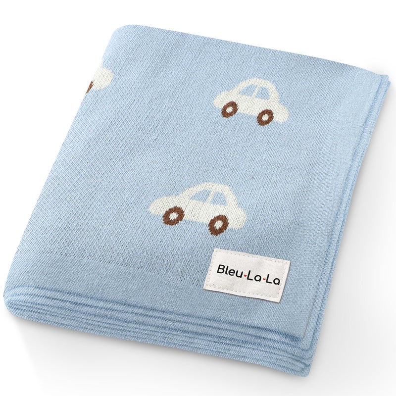 Bleu La La Baby Blanket for Boys 100 Cotton Buttery Soft Cozy Receiving Swaddle Crib Stroller Blanket for Shower Gift Registry for Newborns Infants Toddlers Cars Baby Blue