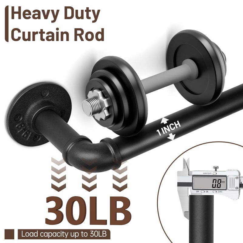 Zeerobee Curtain Rods for Windows 48 to 84, 1 Inch Industrial Wrap Around Black Curtain Rod, Indoor/Outdoor Room Divider Adjustable Drapery Pole, 48"-86" - Image 4