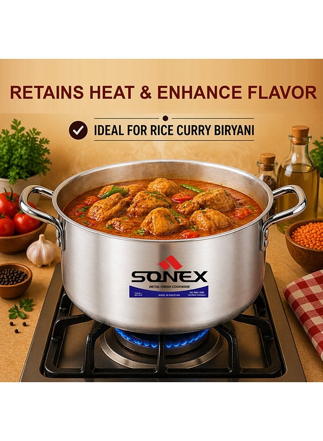 SONEX طقم أواني الطهي من سونيكس المصنوعة من الألمنيوم 10 قطع مع أغطية (4 لتر - 13 لتر)، أواني طهي عميقة، طقم أواني طهي كبيرة سعة ثقيلة، طهي متساوي الحرارة، مثالي للوجبات العائلية، البرياني، الأرز والكاري، غاز وكهرباء - Image 5