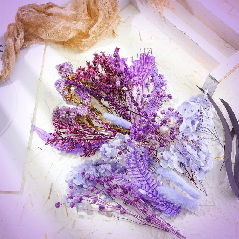 Woanger 2 Boxes Dried Purple Flowers Dried Flowers for Resin Crafts Real Natural Leaves Petals Pressed Flowers 13 Types Dried Flowers for DIY Candle Nails Making Jewelry Scrapbooking Soap Wedding Home Decor - Image 2