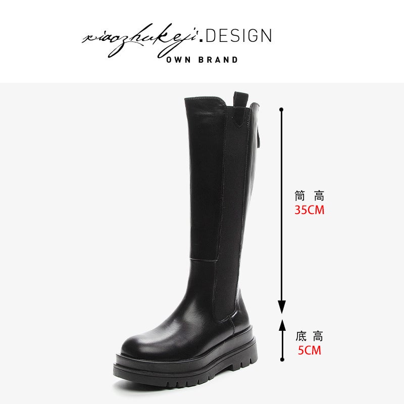 2023 Leather Thigh-High Boots Slimming Fashion Black single 