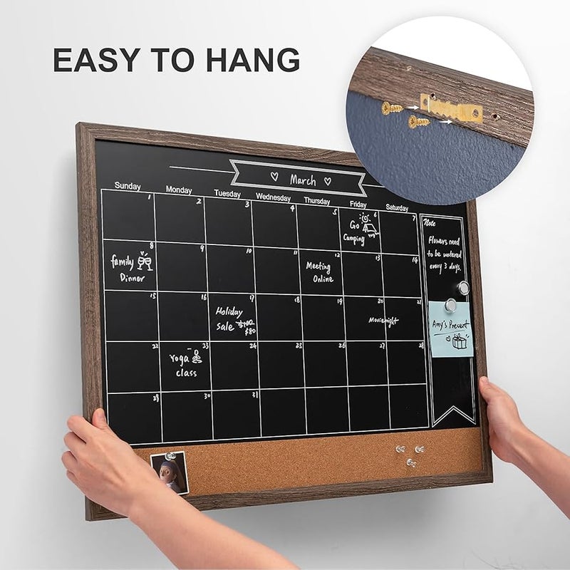 ARCOBIS Chalkboard Calendar with Cork Board, 24x18 Inch Wood Frame Bulletin Board for Wall, Magnetic Chalk Calendar Board with Chalk Markers, Push-Pins and Magnets,Grey - Image 4
