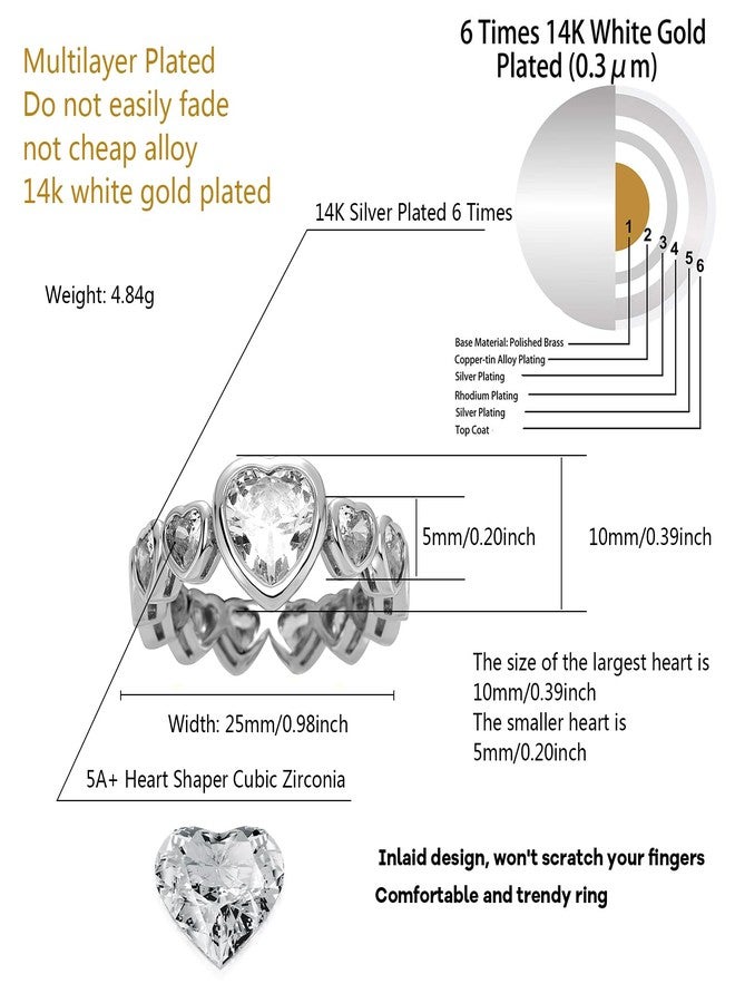 TOPGRILLZ Pink Heart Diamond Rings 14K Gold Plated 5A+ Cubic Zirconia Heart Shape Cute Ring Bling Promise Wedding Band Love Baguette Rings For Women Trendy-S10 - Image 2