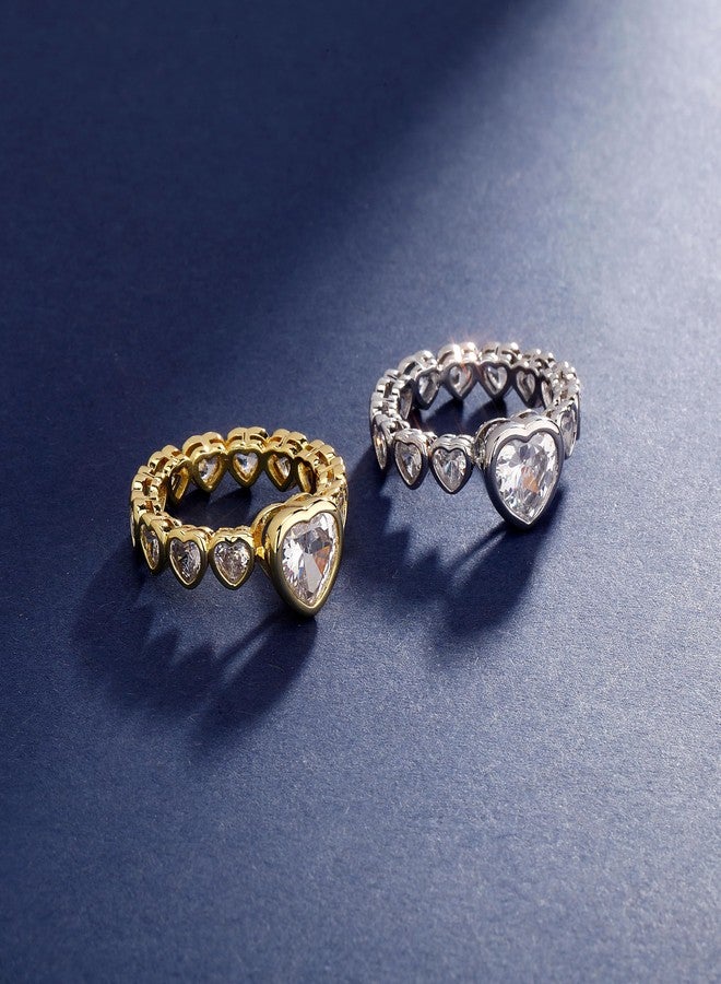 TOPGRILLZ Pink Heart Diamond Rings 14K Gold Plated 5A+ Cubic Zirconia Heart Shape Cute Ring Bling Promise Wedding Band Love Baguette Rings For Women Trendy-S10 - Image 5