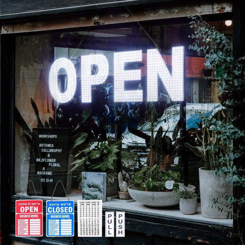 Thirdpolite Open Signs for Business, 30"x10" Dimmable Large LED Open Light Up Sign with Hanging Installation for Salon Gym Cafes Store Office Bar Hotel Pubs Cold white - Image 1